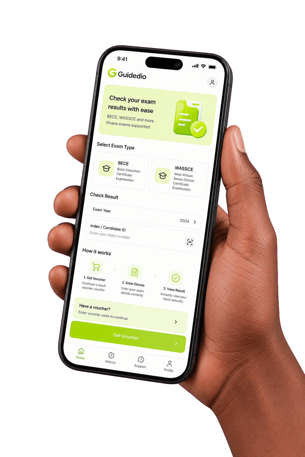 Guidedio result checker phone preview